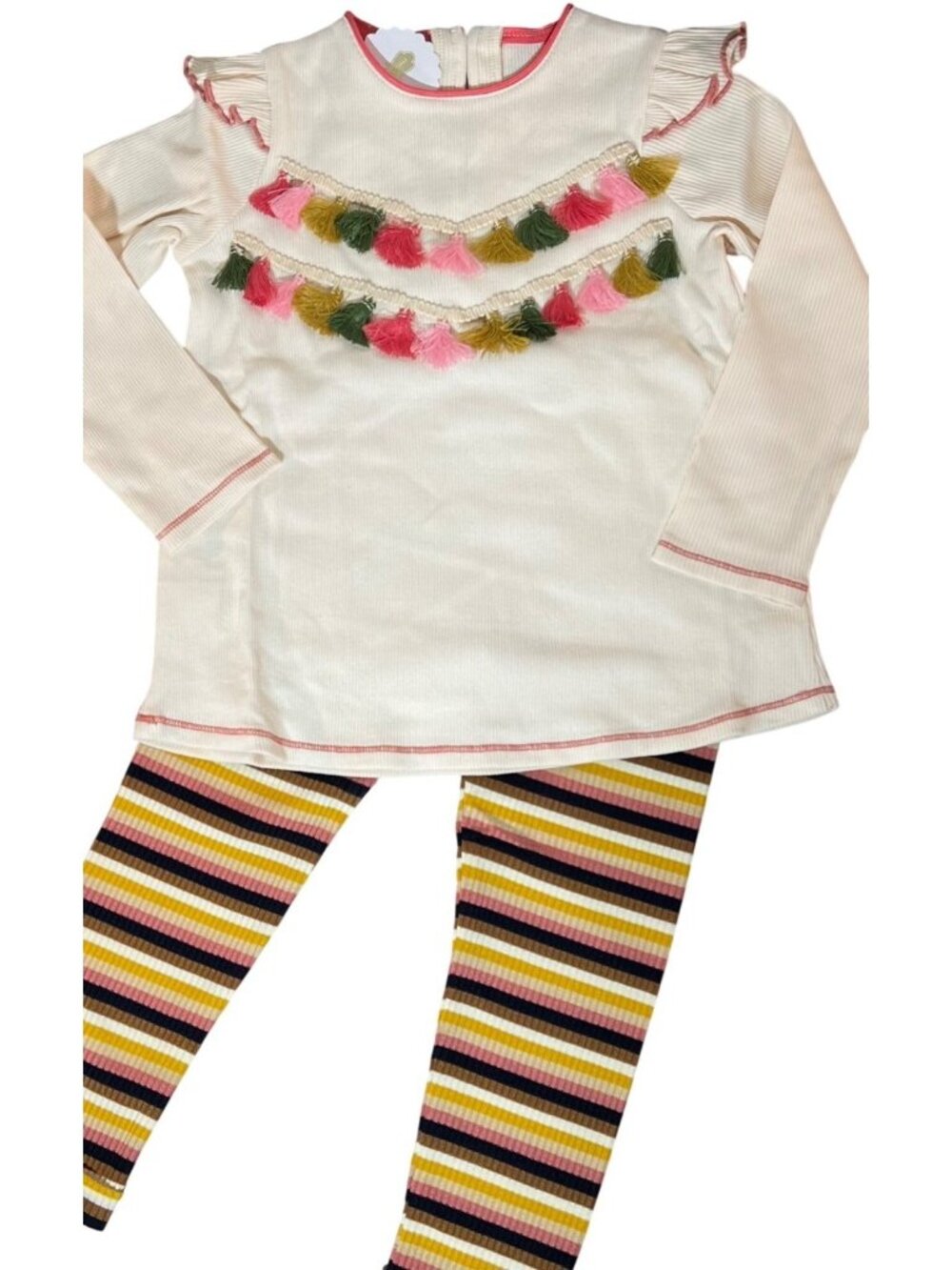 Mud Pie Tassel Tunic shirt striped ribbed Legging pants Set girls 3T NWT pink